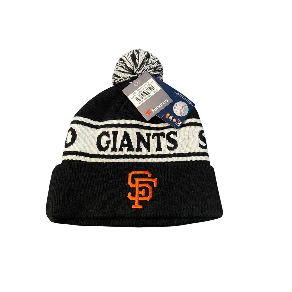 San Francisco Giants Fanatics MLB Knit Beanie Pom Hat Black White Orange NWT